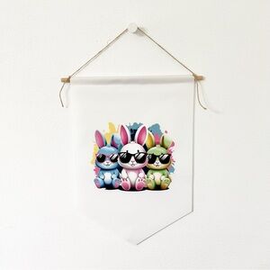 Cool Bunny Trio Easter Wall Banner – 18x12 Indoor/Outdoor Spring Décor